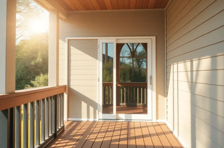 Replace a sliding glass door with a modern, energy-efficient unit on a sunlit patio.