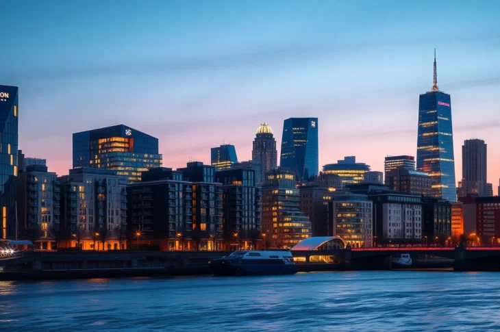 London Property Market showcases high-rise apartments and luxury homes with city skyline views