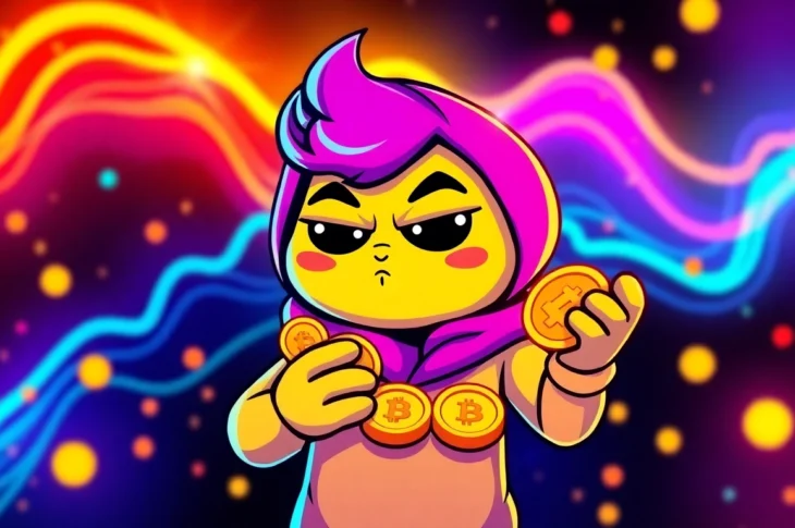 Buy APORK Token with vibrant Pepe meme in a digital marketplace setting for crypto enthusiasts